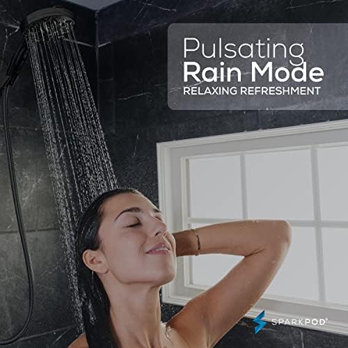 SparkPod 10-Mode Handheld Shower Head with Hose - 5" High Pressure Shower Head Set with Touch-to-Clean Nozzles, Built-In Power Jet, Stainless Steel 6ft Hose & Bracket (Midnight Black Matte)