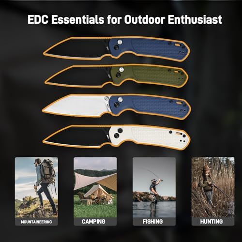 CJRB Pyrite-Light Pocket Knife, Folding Knife with 3.34'' AR-RPM9 Steel Blade EDC Knife with Pocket Clip, Pocket Knife for Men Women Sharp Camping Hiking Survival J1945 Blue Stonewash