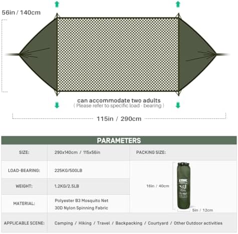 Camping Hammock with Mosquito Net,3 in 1 Function Parachute Portable Hammock,Double & Single Hammocks Tent for Travel Outdoor Indoor Hiking Patio - with Tree Straps,Carabiners,Aluminium Poles