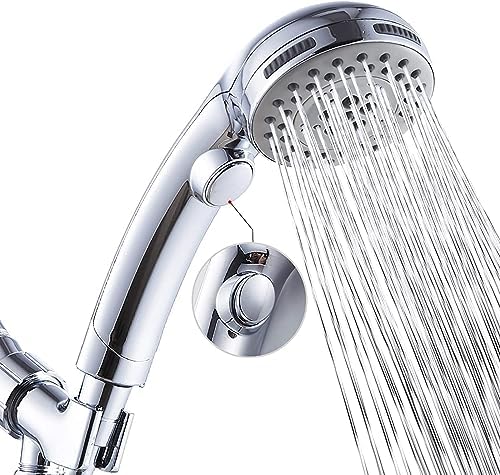 High Pressure 6 Setting Shower Head Hand-Held with ON/OFF Switch and Spa Spray Mode - Hand Held Shower Head with Handheld Spray - Shower Head with Hose - Chrome