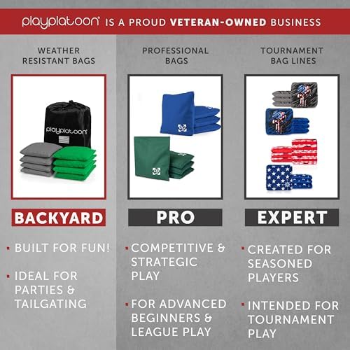 Play Platoon Cornhole Bags Weather Resistant- Set of 8 Regulation Bean Bags for Tossing- Official Professional Size & Weight Corn Hole Bags Two Color All Weather Cornhole Beans Bag Set with Tote Bag