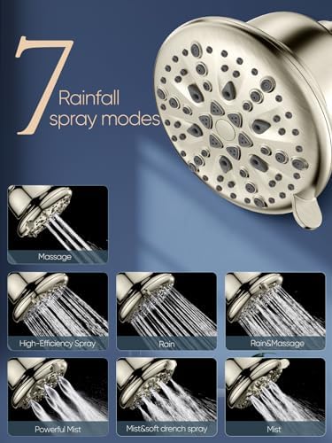 Cobbe Filtered Shower Head, 7 Modes High Pressure Shower Heads - 16 Stage Shower Head Filter for Hard Water for Remove Chlorine and Harmful Substances (Elegant Brushed Nickel, 5 Inch Round)