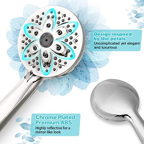 6-Setting Shower Head with Handheld, JDO High Pressure Hand held Shower Head, 4.7 Inch Chrome Detachable Showerhead Set with 59 Inch Stainless Steel Hose and Adjustable Showerhead Holder