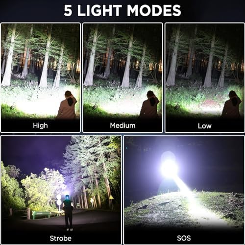 LED Rechargeable Headlamp, 3000 Lumens Super Bright Head Lamp with 5 Modes, 90°Adjustable, USB Rechargeable, Waterproof LED Headlamps for Adults Camping, Hiking, Climbing (2 Pack)