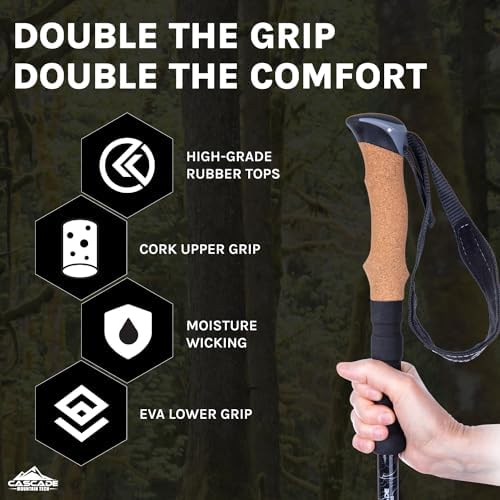 Cascade Mountain Tech Trekking Poles - Carbon Fiber Walking or Hiking Sticks with Quick Adjustable Locks
