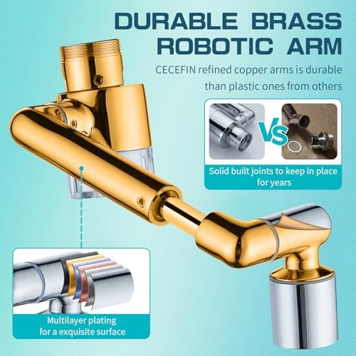 CECEFIN 1440ºSink-Water-Filter Faucet-Extender 3.0 Telescopic - Carbon Purifier Reduce 99% Chlorine, NSF Certified Bathroom Kitchen Aerator, Swivel Long Arm Extension for Toddlers, Hard Water Softener