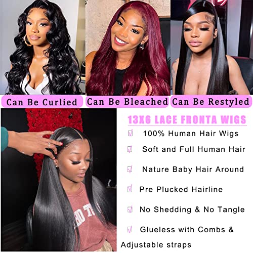 13x6 Lace Front Wigs Human Hair Pre Plucked 180 Density 24 Inch Straight Lace Front Wigs HD Lace Frontal Wigs Human Hair for Women Natural Black with Baby Hair Glueless Wigs