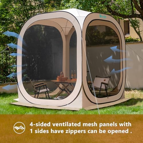 Pop Up Tent,Portable Canopy Tent with Mesh Mosquito Net, Screen House Room Canopy Shade Screen Tent 6 x 6 FT with Carry Bag for Patio, Backyard, Sports & Outdoors Activities, Beige