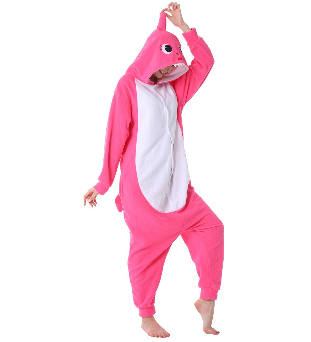 dressfan Animal Shark Onesie Cosplay Costume Christmas Halloween Pajamas for Unisex Adults Teens Kids Rose M