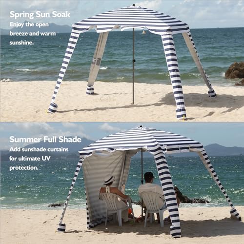 Beach Cabana - 6FT Beach Umbrella with UPF 100+ UV Protection & Sunshade Curtain - Waterproof Tent - Portable Shade, Easy to Set Up, Perfect for Family & Friends, Navy Blue