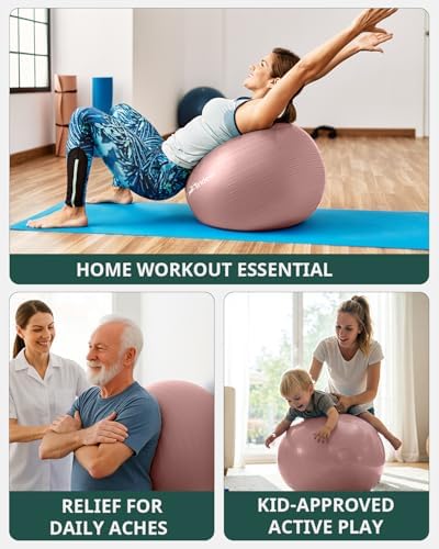 Trideer Yoga Ball - Exercise Ball for Workout pilates Stability - Anti-Burst and Slip Resistant for physical therapy, Birthing, Stretching & Core Workout, Office Ball Chair, Flexible Seating, Home Gym