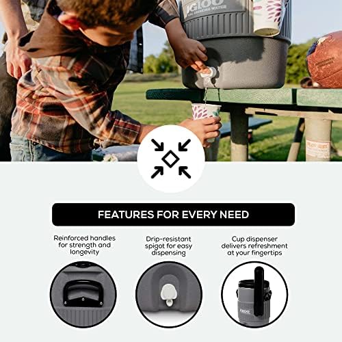 Igloo Sports Cooler Water Beverage Dispenser, Insulated 5 Gallon Water Cooler, Insulated Drink Dispenser with Spout, Portable Handwashing Stations