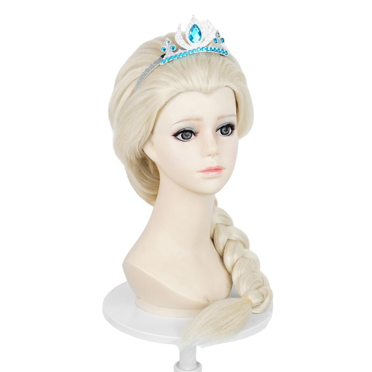Probeauty Long Blonde Braided Wig for Girls Princess Cosplay, Kids Costume Wig with Magic Wand Crown for Halloween Christmas Birthday Party
