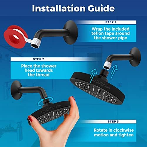 High Pressure Shower Head - Anti-Clogging Silicone Nozzles - 2.5 GPM Removable Restrictor - Easy to Clean Adjustable Replacement - easy to install with Plumbers Tape - 6 inch - Matte Black Finish
