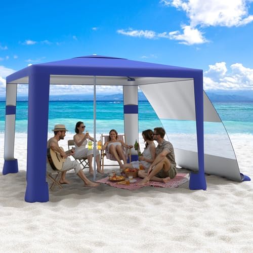 MoKo Beach Cabana, 8'×8' Large Beach Canopy with Side Wall, UPF 50+ Protection Easy Setup Beach Tent Sun Shelter, Adjustable Height Wind Resistant Cabana Beach Tent for Whole Family, Navy Blue