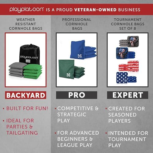 Play Platoon Cornhole Bags Weather Resistant- Set of 8 Regulation Bean Bags for Tossing- Official Professional Size & Weight Corn Hole Bags Two Color All Weather Cornhole Beans Bag Set with Tote Bag