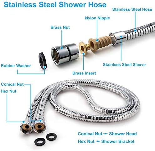 High Pressure Handheld Shower Head Briout 5-Settings Powerful Water Spray Shower Head against Low Pressure Water Flow with Stainless Hose and Adjustable Mount