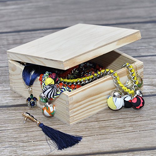 Creative Deco Wooden Storage Box Unpainted Plain | 6.37 x 6.37 x 2.83 in | Square Box with Lid | Perfect for Storing Valuables & Small Items in The Office or Bedroom | Jewelry Box
