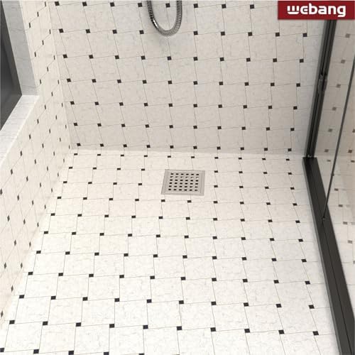 4 Inch Square Shower Floor Drain with Flange,Quadrato Pattern Grate Removable,Food-Grade SUS 304 Stainless Steel,Watermark&CUPC Certified,Brushed Nickel