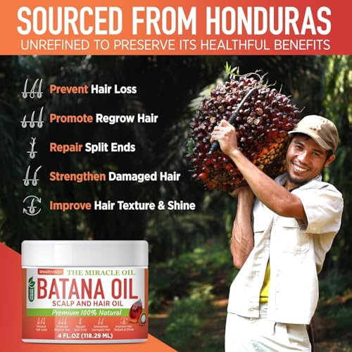 Batana Oil for Hair Growth: 100% Pure & Organic Raw Botana Oil from Honduras – Natural Hair & Scalp Care for Thicker, Stronger Hair – Best for Men & Women - 4 FL OZ