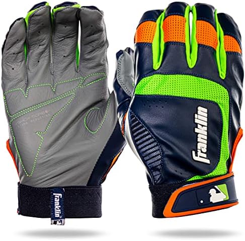 Franklin Sports MLB Baseball Batting Gloves - Shok-Sorb X Batting Gloves for Baseball + Softball - Adult + Youth Padded Non-Sting Batting Glove Pairs - Multiple Colors + Sizes