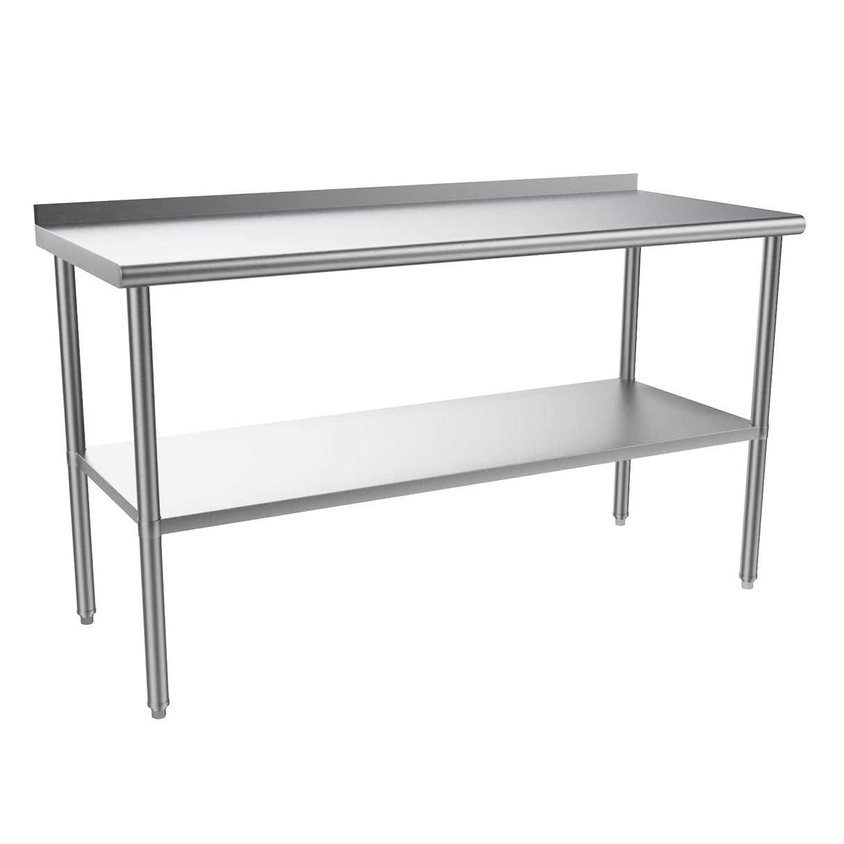 ROVSUN 60'' x 24'' Stainless Steel Table for Prep & Work,Commercial Worktables & Workstations, NSF Heavy Duty Metal Table with Adjustable UnderShelf & Backsplash for Kitchen,Restaurant,Home,Hotel