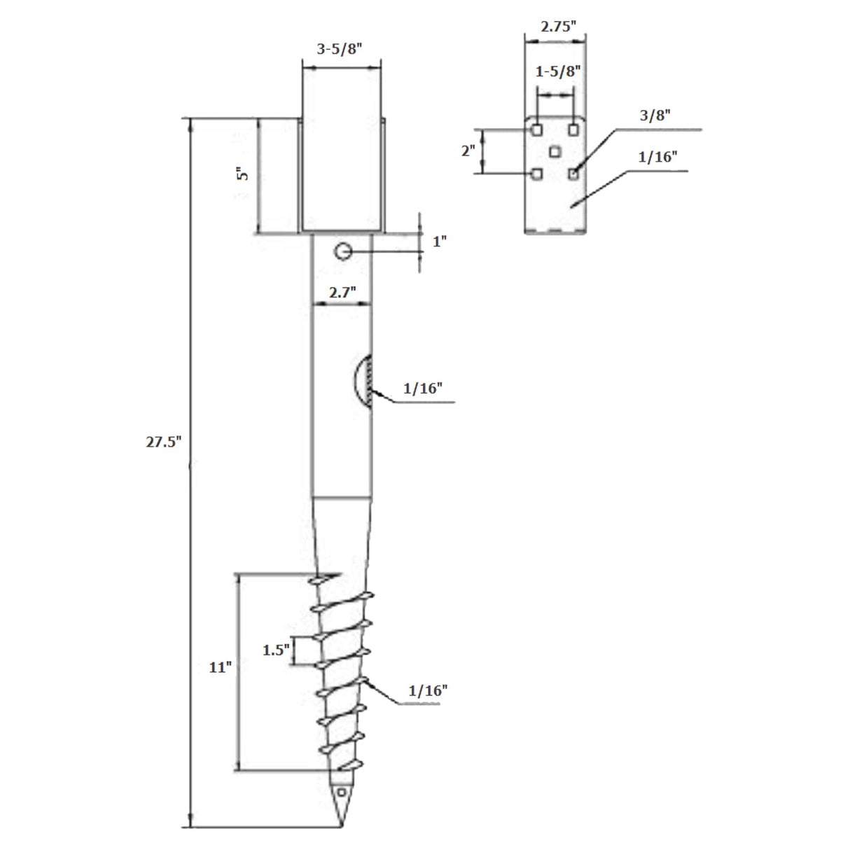 Ashman Ground Screw (1 Pack), No Dig, U-Model Screw in Post Stake - 27" Inch Long, Fits Standard 4x4 (3.5" X 3.5" Inch) Great for Mailbox Posts.