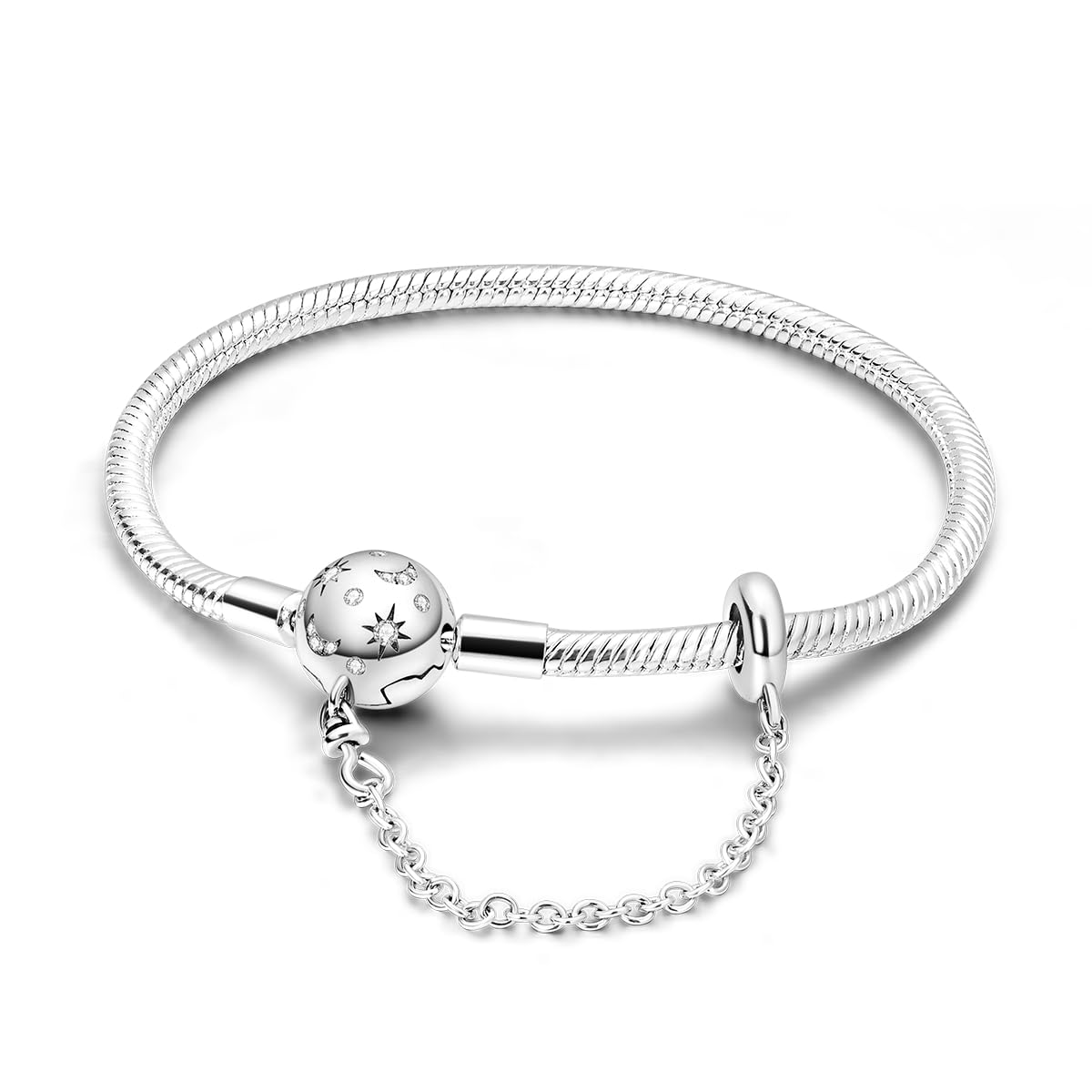Parmuz 925 Sterling Silver Snake Charm Bracelet for Woman