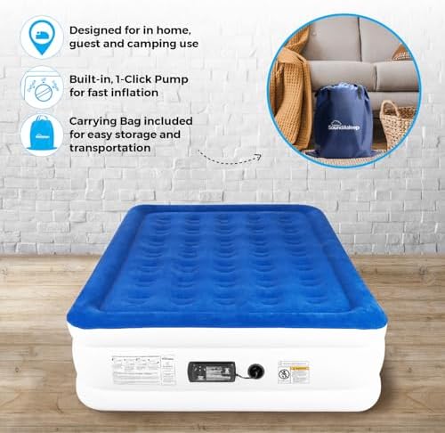 SoundAsleep Dream Series Luxury Air Mattress with ComfortCoil Technology & Built-in High Capacity Pump for Home & Camping- Double Height, Adjustable, Inflatable Blow Up, Portable - Full Size