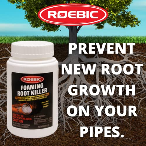 4 Pack Roebic FRK-1LB Foaming Root Killer: Clear Pipes, Stop New Growth, Safe for All Plumbing - 1lb, White, Granules