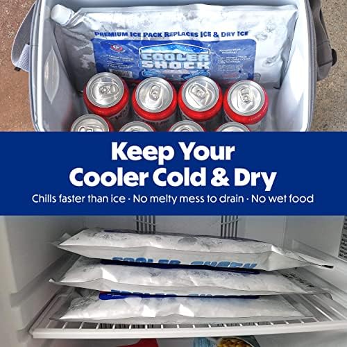 Cooler Shock Reusable Ice Packs for Cooler - Long Lasting Cold Freezer Packs for Coolers and Lunch Boxes - Cooler Ice Packs for Camping Gear, Fishing, Road Trips, Beach Must Haves