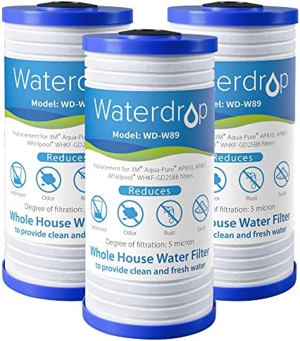 Waterdrop AP810 Whole House Water Filter, Replacement for 3M® Aqua-Pure® AP810, AP801, AP811, Whirlpool® WHKF-GD25BB, WHKF-DWHBB, 5 Micron, 10" x 4.5", Well & Tap Water Filter, Pack of 3