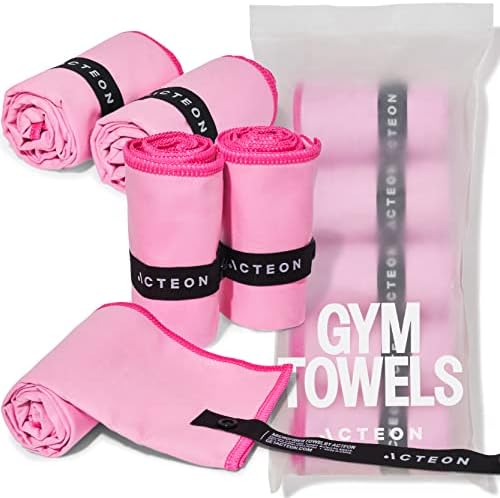 Acteon Quick Dry Gym Towels, Silver ION Odor-Free Super Absorbent Pink Towels, Pink Towel Set, Womens Workout Accessories for Body Sweat Yoga Tennis