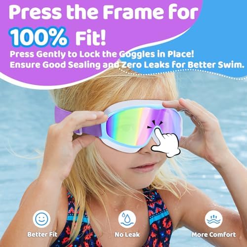 Vvinca Kids Goggles with Comfort Fabric Strap, Kids Swim Goggles Wide View Anti-Fog/UV No Leaking Swimming Goggles for 3-14