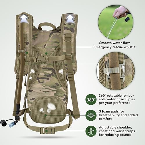 MARCHWAY Tactical Molle Hydration Pack Backpack with 3L TPU Water Bladder, Military Daypack for Cycling, Hiking, Running, Climbing, Hunting, Biking