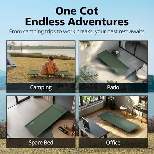 Ultralight Camping Cot for Adults, Portable Folding Camping Bed, Supports 350 lbs - Lightweight for Travel, Camping, Hiking, Backpacking, Mountaineering, Dark Green