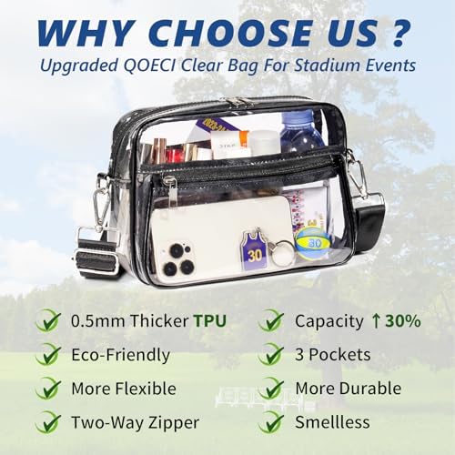 Clear Bag for Stadium Events with 2 Long Straps, See Through Purse for Women Crossbody Bag Concert Stadium Approved