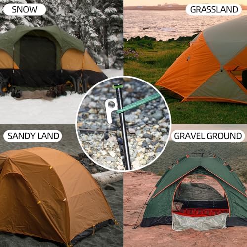 12Inch Heavy Duty Tent Stakes,20 PCS Tent Pegs Metal+Fluorescent Silicone Rings+ Storage Bag for Camping (20pcs)