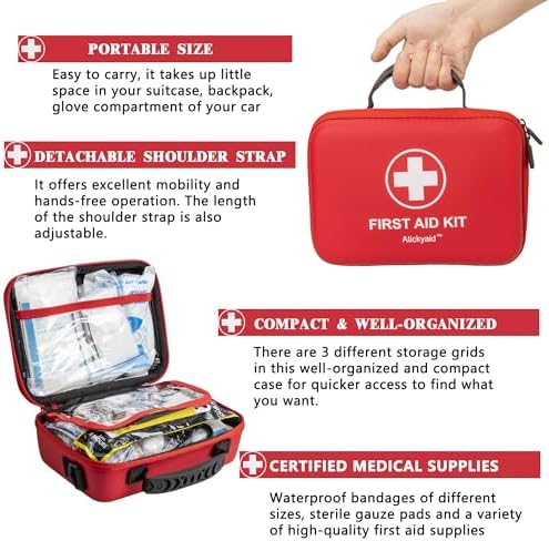 First Aid Kit 340 Piece, Premium Waterproof Hard Shell Medical Kit for Car, Home, Office, Travel, Camping, Sports, Outdoor, School - Emergency First Aid Supplies and Survival Kit