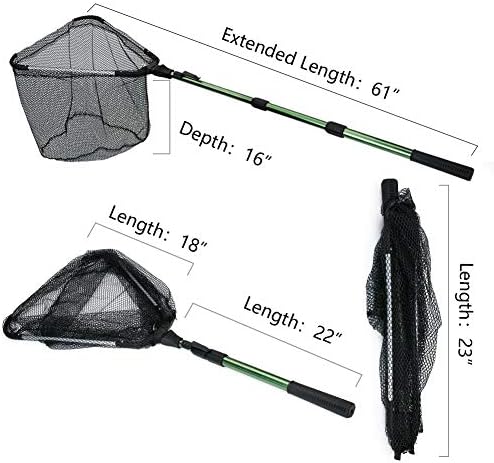 RESTCLOUD Fishing Landing Net with Telescoping Pole Handle, Fishing net Freshwater for Kids Men Women, Extend to 40-63 Inches