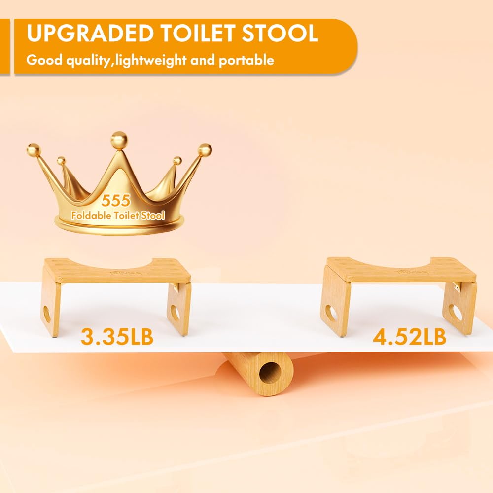 Beinilai Foldable Toilet Stool,7 Inches Poop Stool for Bathroom,Bamboo Toilet Stool Squat Adult,Potty Stool with 2 Packs Anti-Slip Strip
