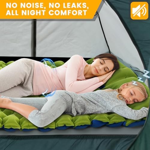 Camping Sleeping Pad, 4in Thick Ultralight Inflatable Camping Mat with Pillow, Built-in Foot Pump Sleeping Mat, Wide Compact Camping Pad for Travel Tent Hiking Backpacking Trip Car Camp Gear