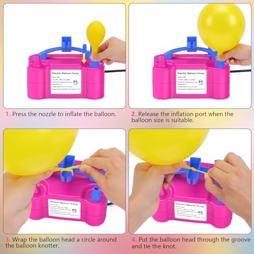 IDAODAN Electric Balloon Pump, Portable Electric Balloon Blower Machine Balloon Air Pump Dual Nozzle Rose Red 110V 600W Balloon Inflator for Party Decorations