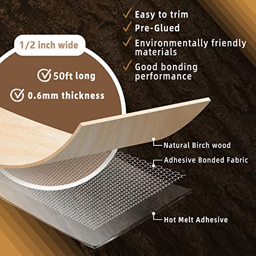 GSCIT Club Birch Edge Banding, 1/2 inch x 50ft roll of Veneer Edge Banding -Pre-glued Flexible, Real Wood Tape Banding for Cabinet Repair Furniture Restoration