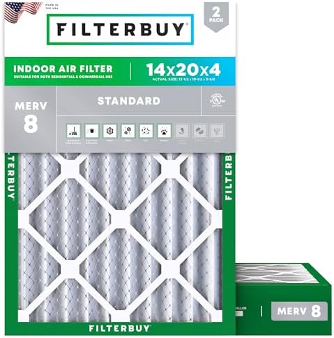 Filterbuy 14x20x4 Air Filter MERV 8 Dust Defense (2-Pack), Pleated HVAC AC Furnace Air Filters Replacement (Actual Size: 13.50 x 19.50 x 3.63 Inches)