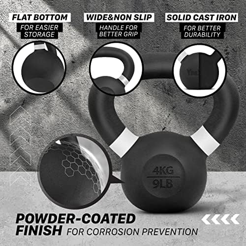Yes4All Powder Coated Cast Iron Kettlebell Strength Training Kettlebells Weight Set for Full Body Workout, Home Gym
