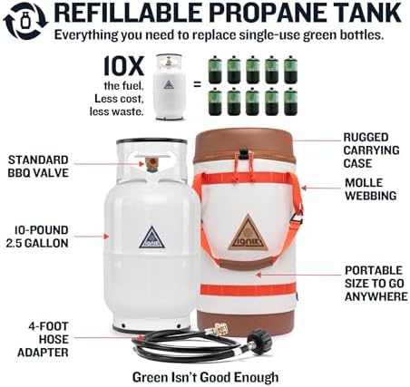 Ignik Refillable Gas Growler X 10-Pound Propane Tank with Carry Case and Adapter Hose, Natural Case/White Tank