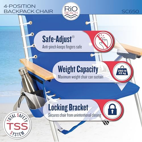 Rio Brands 4-Position Hi-Boy Backpack Beach Chair, Folding Chair for Outdoors, Stripe