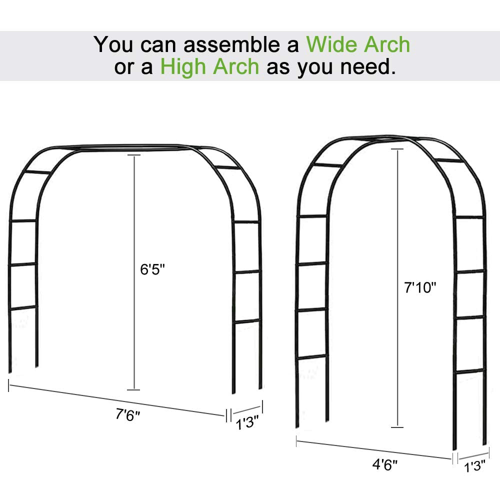 Metal Garden Arbor Wedding Arch 76.8 Inch H x 90.5 Inch W \94.5 Inch H x 55 Inch W Assemble Freely 2 Sizes for Various Climbing Plant Roses Vines Bridal Party Decoration Pergola Arbor (Black)