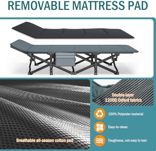 Camping Cot for Adults, Folding Bed with Comfortable Cushion, Tent Portable Sleeping Bed with Carry Bag for Camp Office Use Outdoor Cot Bed for Traveling Supports 450 lbs